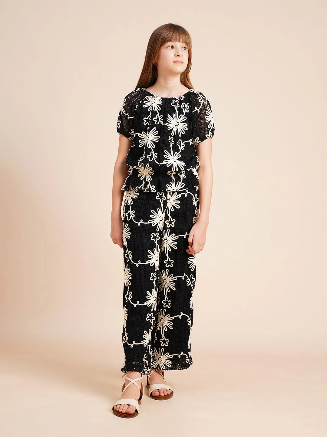 Girls Black Embroidered Co-Ord Set Top - Image 5