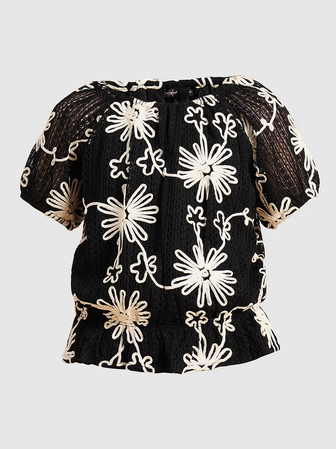 Girls Black Embroidered Co-Ord Set Top - Image 6