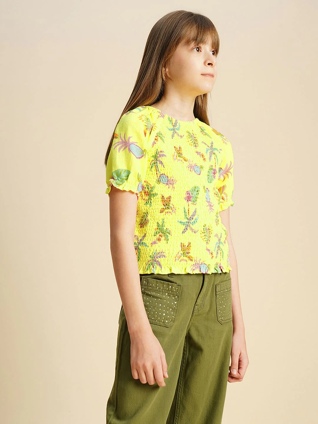 Girls Yellow Pineapple Print Smock Top - Image 2