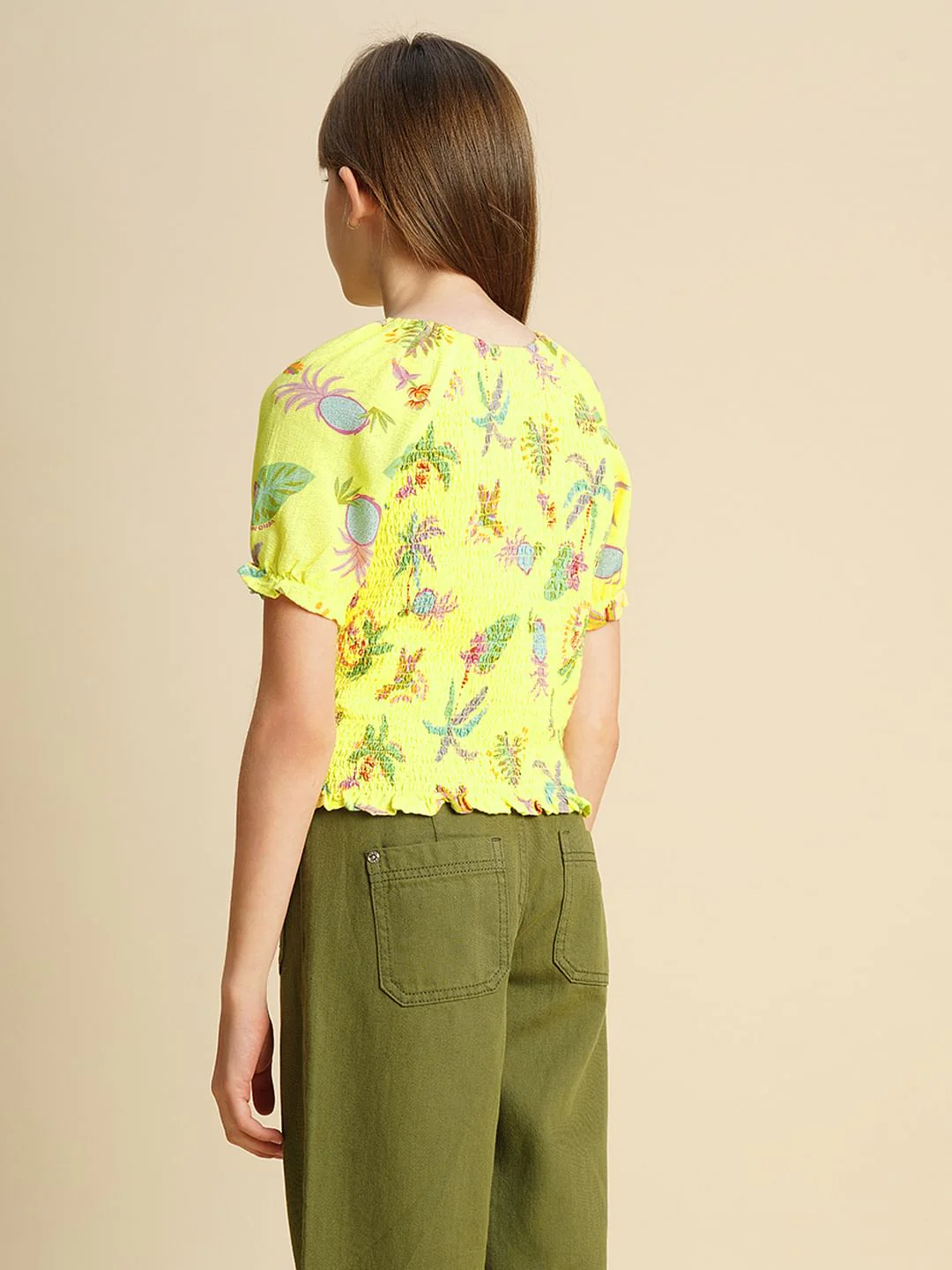 Girls Yellow Pineapple Print Smock Top - Image 3