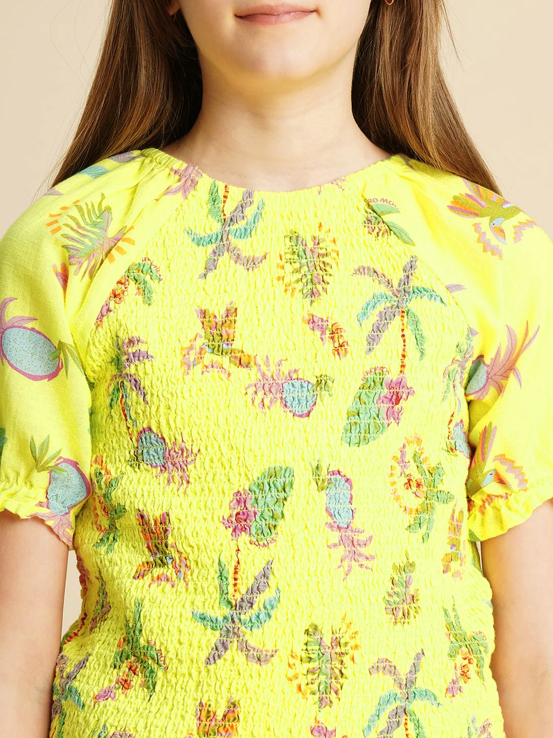 Girls Yellow Pineapple Print Smock Top - Image 4