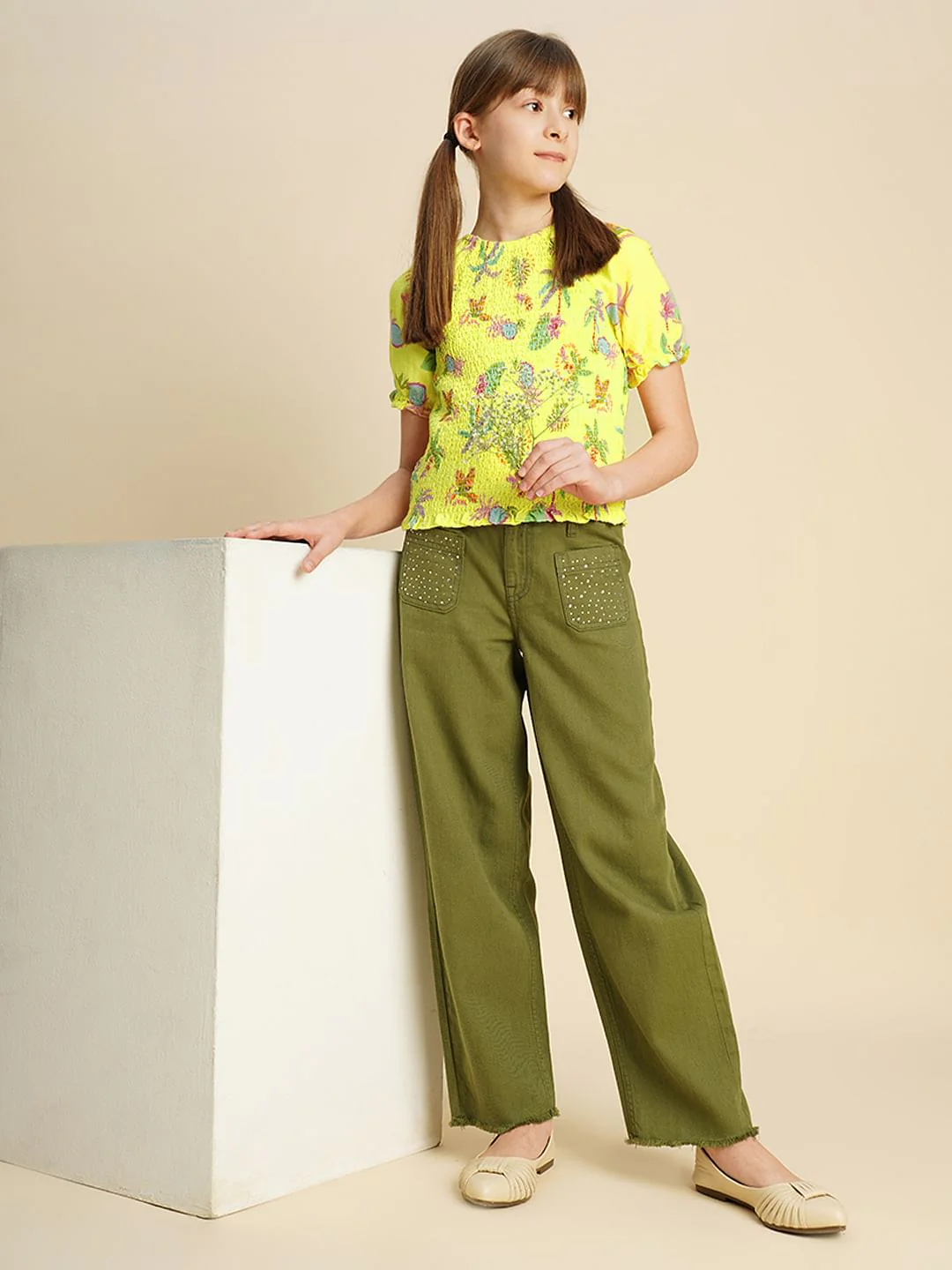Girls Yellow Pineapple Print Smock Top - Image 5