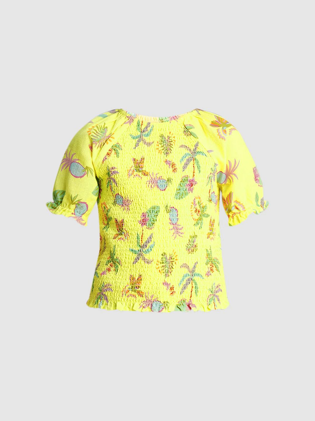 Girls Yellow Pineapple Print Smock Top - Image 6
