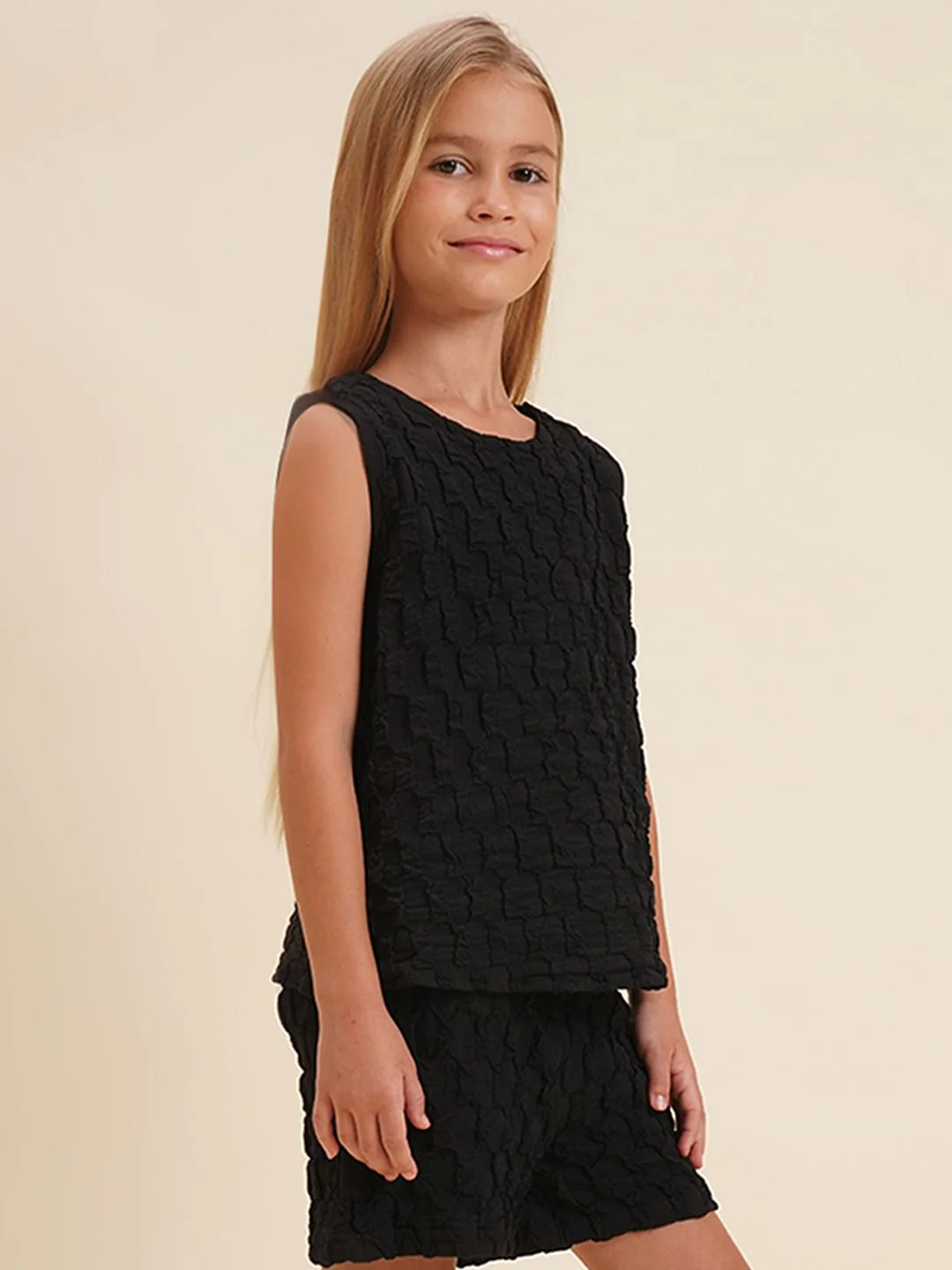 Girls Black Textured Co-Ord Set Top - Image 2