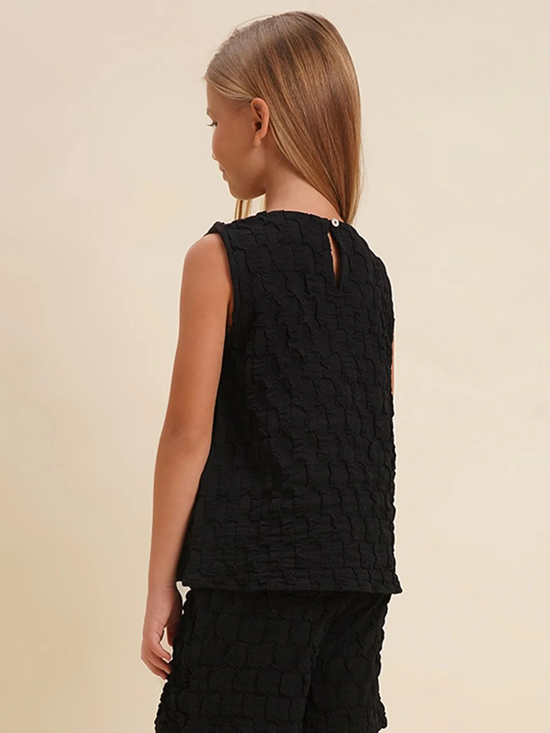 Girls Black Textured Co-Ord Set Top - Image 3