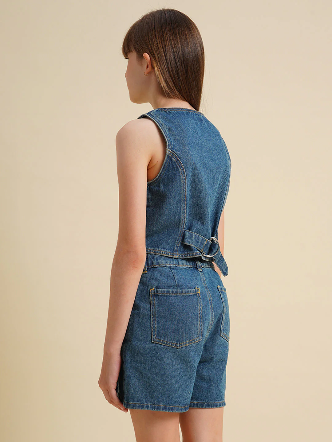 Girls Blue Cotton Denim Waistcoat - Image 3