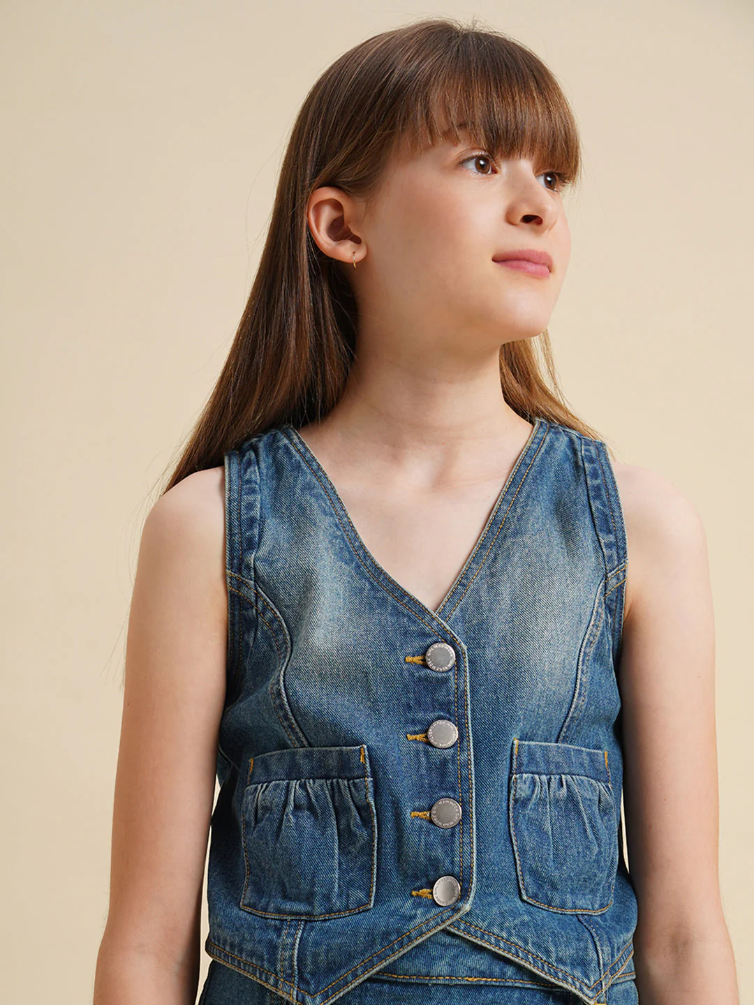 Girls Blue Cotton Denim Waistcoat - Image 4