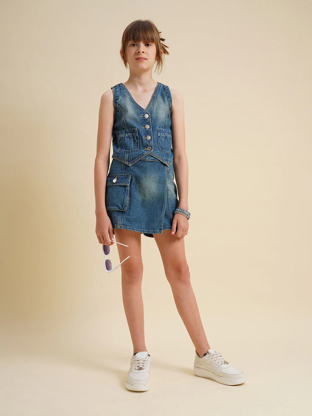 Girls Blue Cotton Denim Waistcoat - Image 5