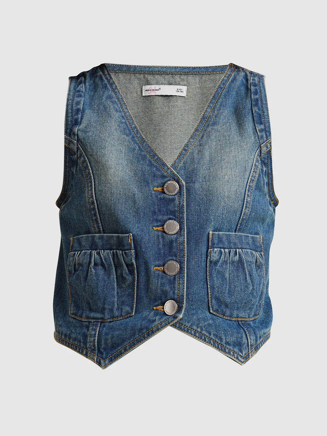Girls Blue Cotton Denim Waistcoat - Image 6