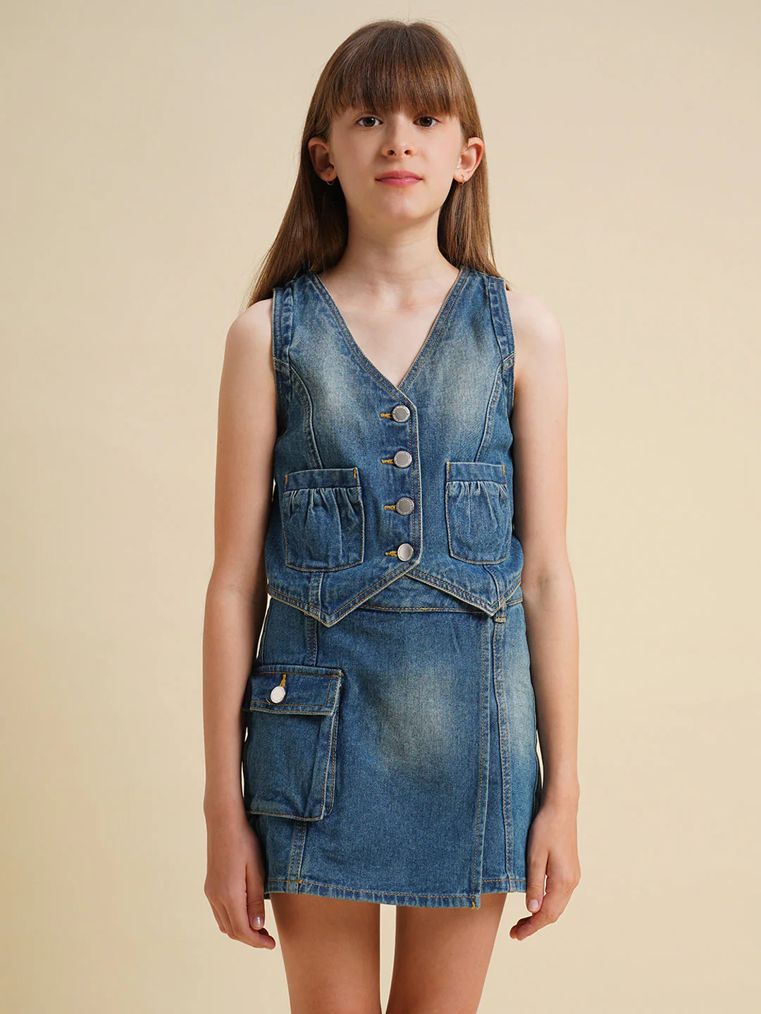 Girls Blue Cotton Denim Waistcoat - Image 7