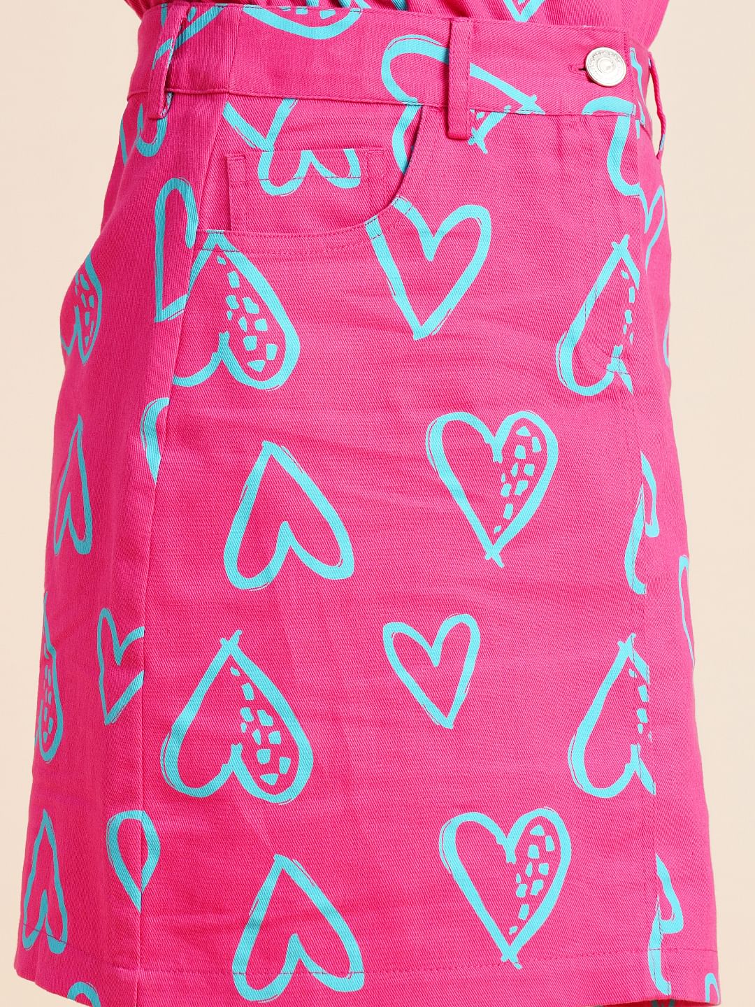 Girls Pink Heart Print Co-Ord Set Skirt - Image 4