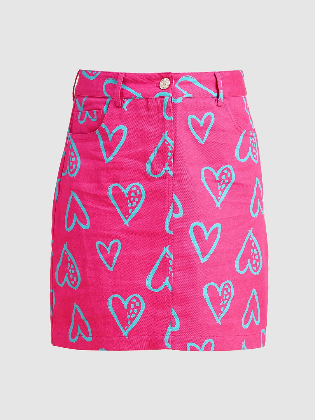 Girls Pink Heart Print Co-Ord Set Skirt - Image 5