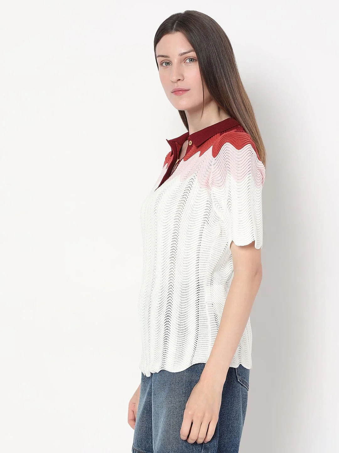 White Colourblocked Knit Top - Image 3