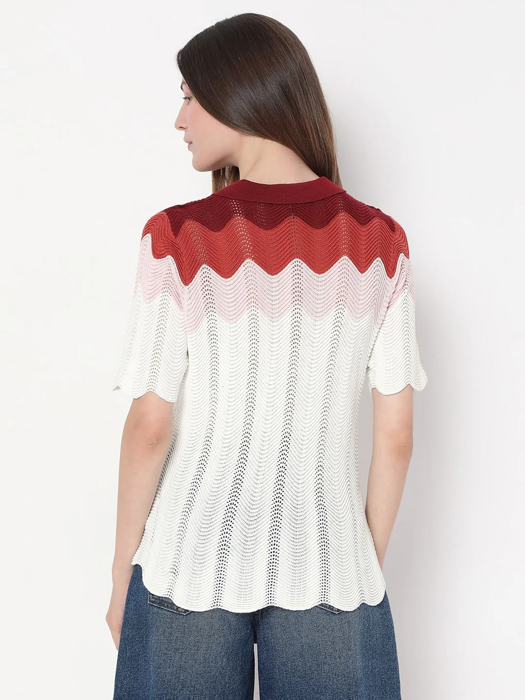 White Colourblocked Knit Top - Image 4