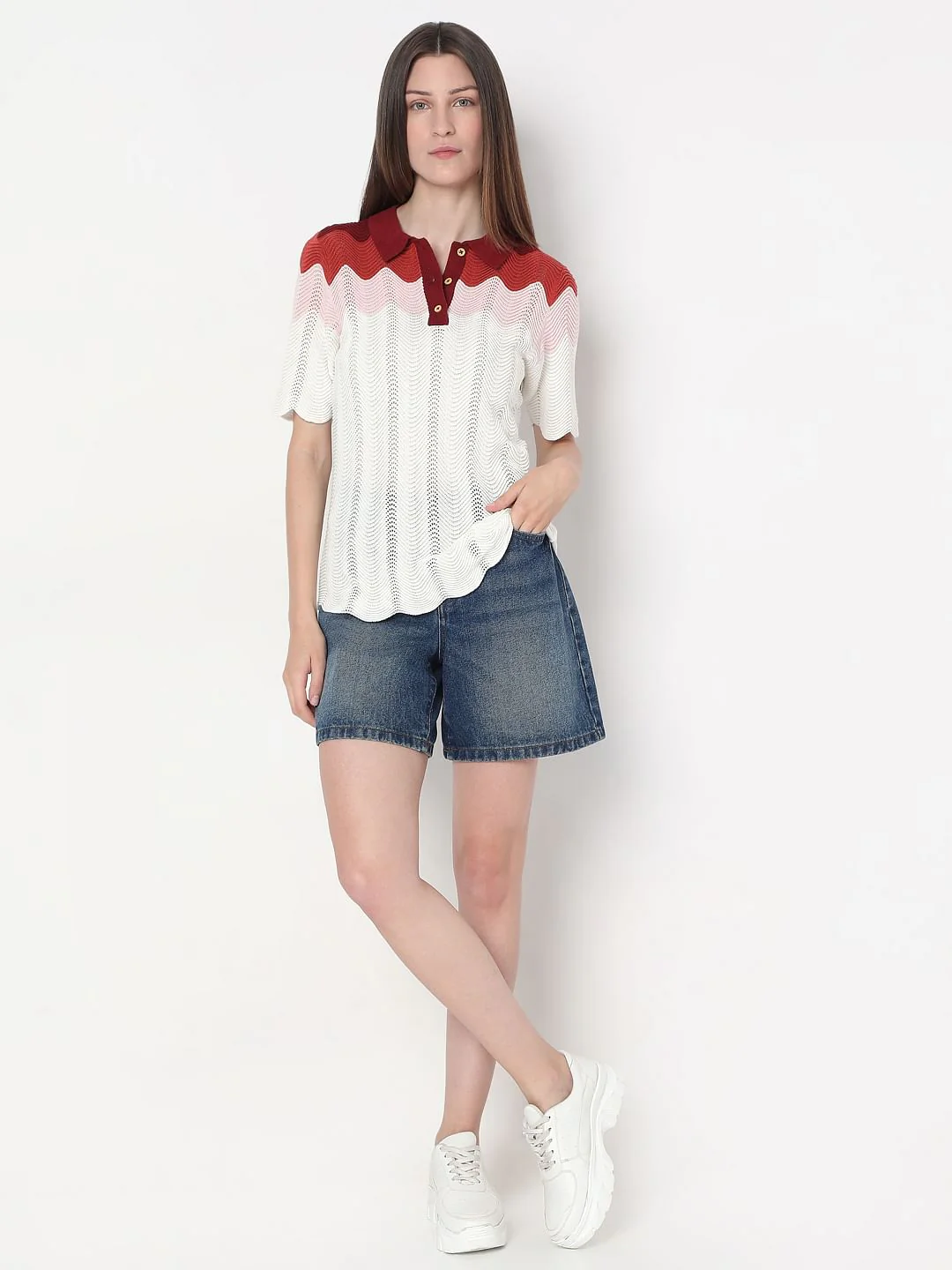 White Colourblocked Knit Top - Image 5