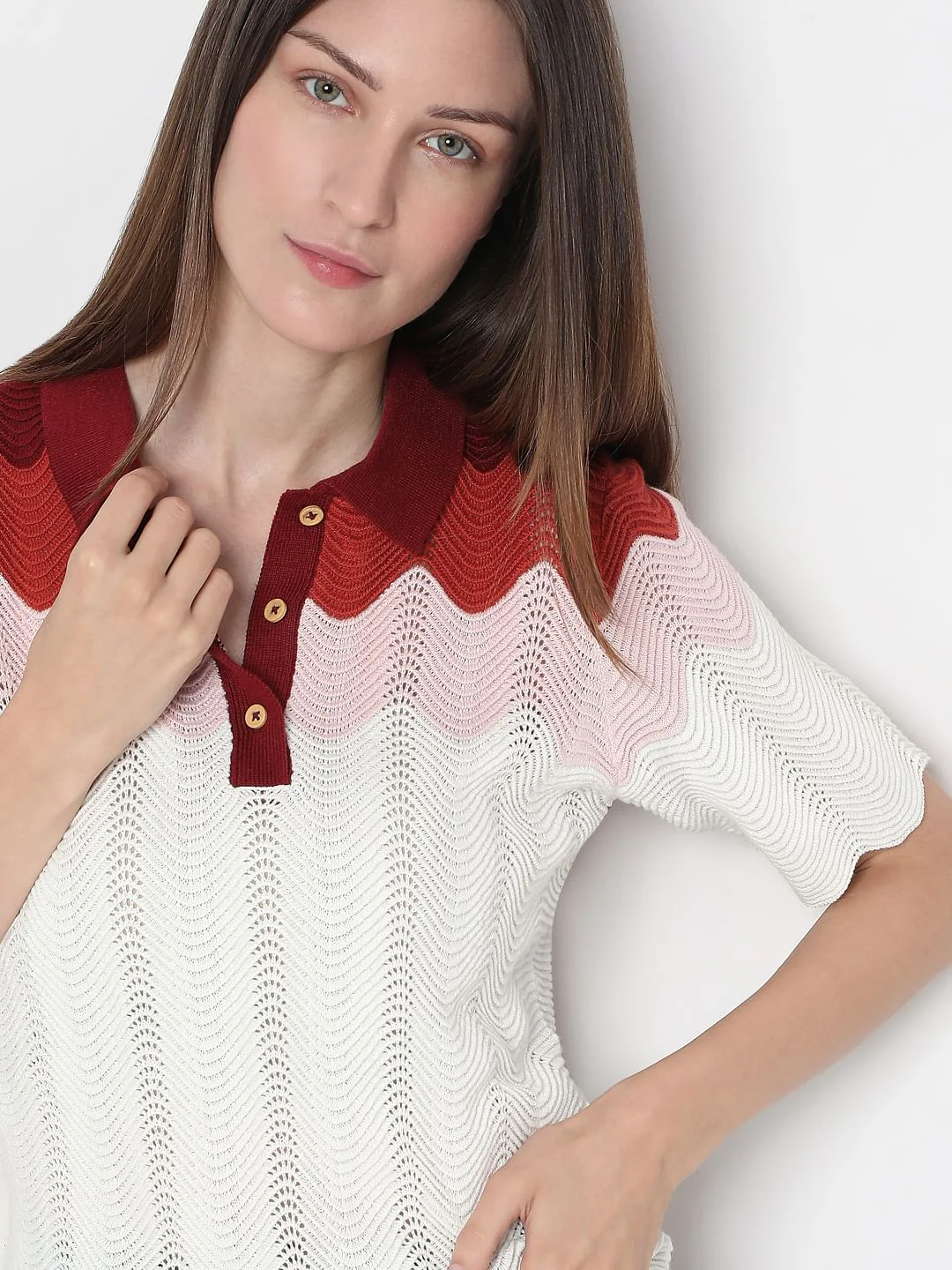 White Colourblocked Knit Top - Image 6