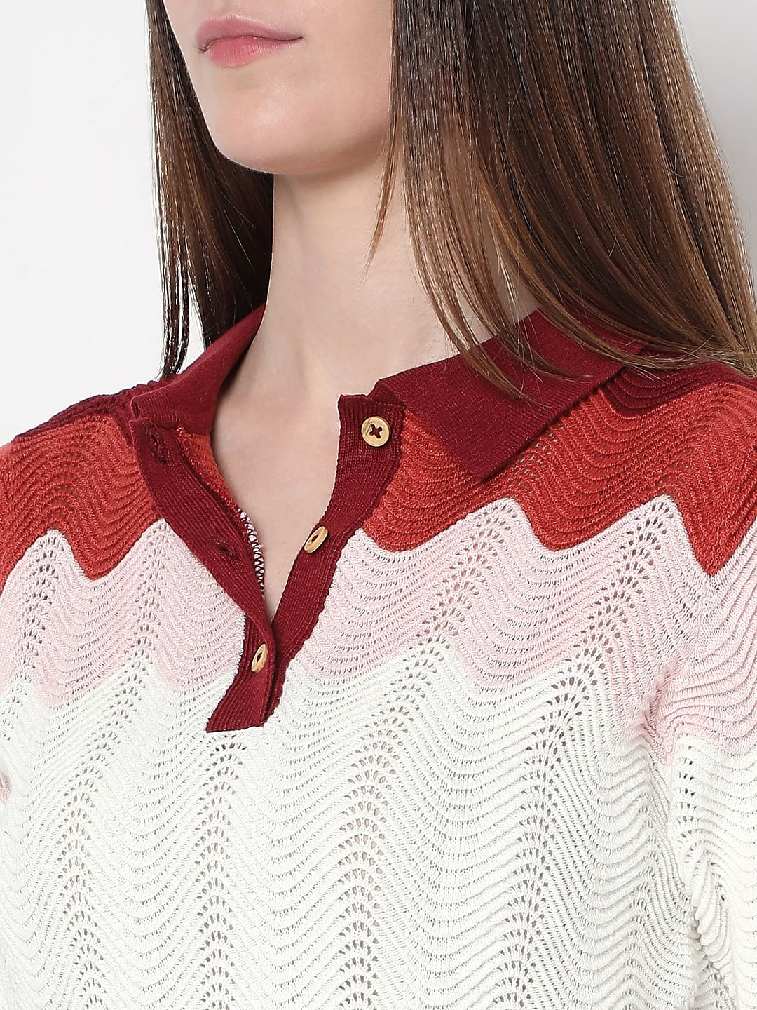 White Colourblocked Knit Top - Image 8