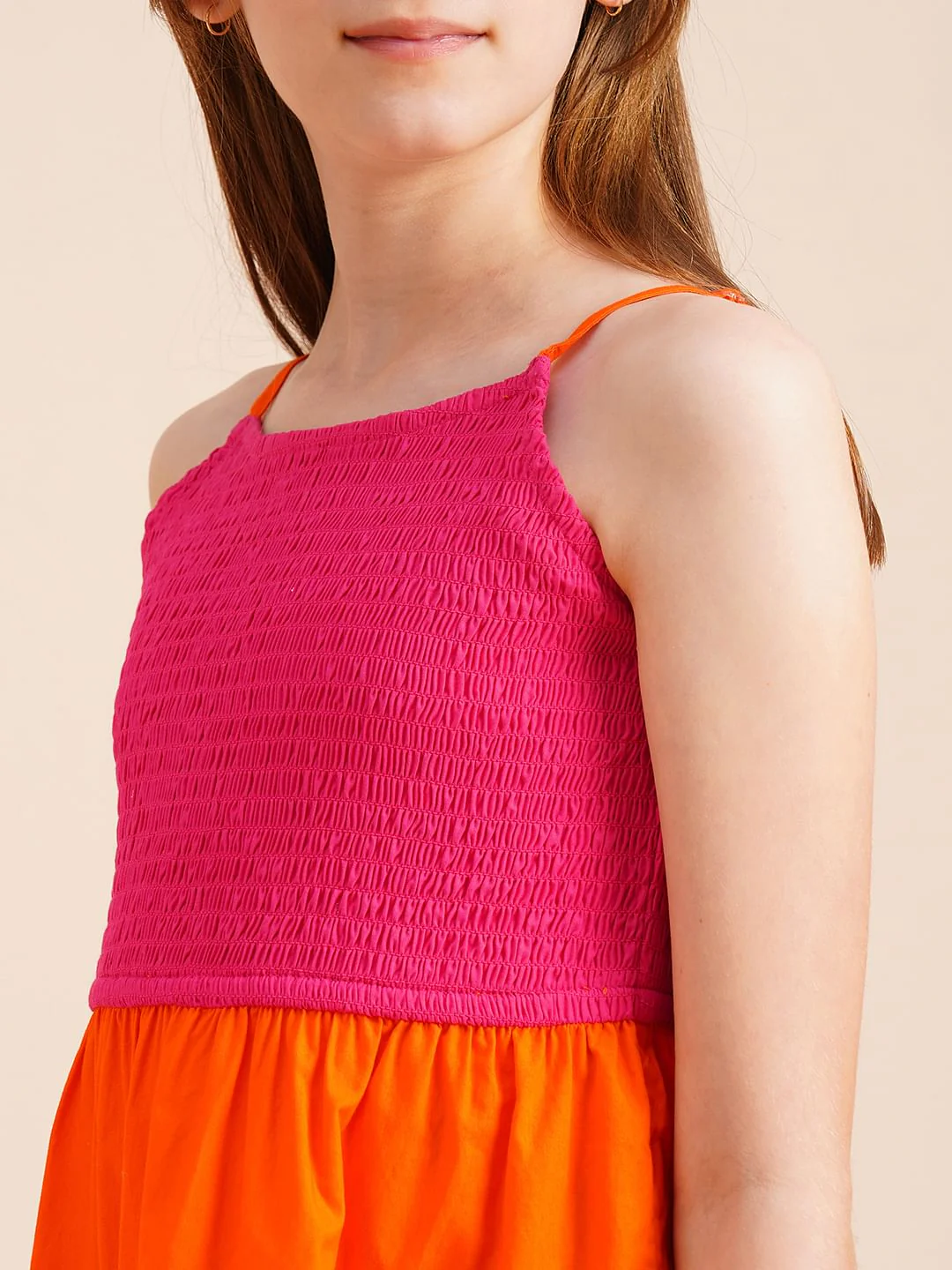 Girls Pink Colourblocked Tiered Dress - Image 4