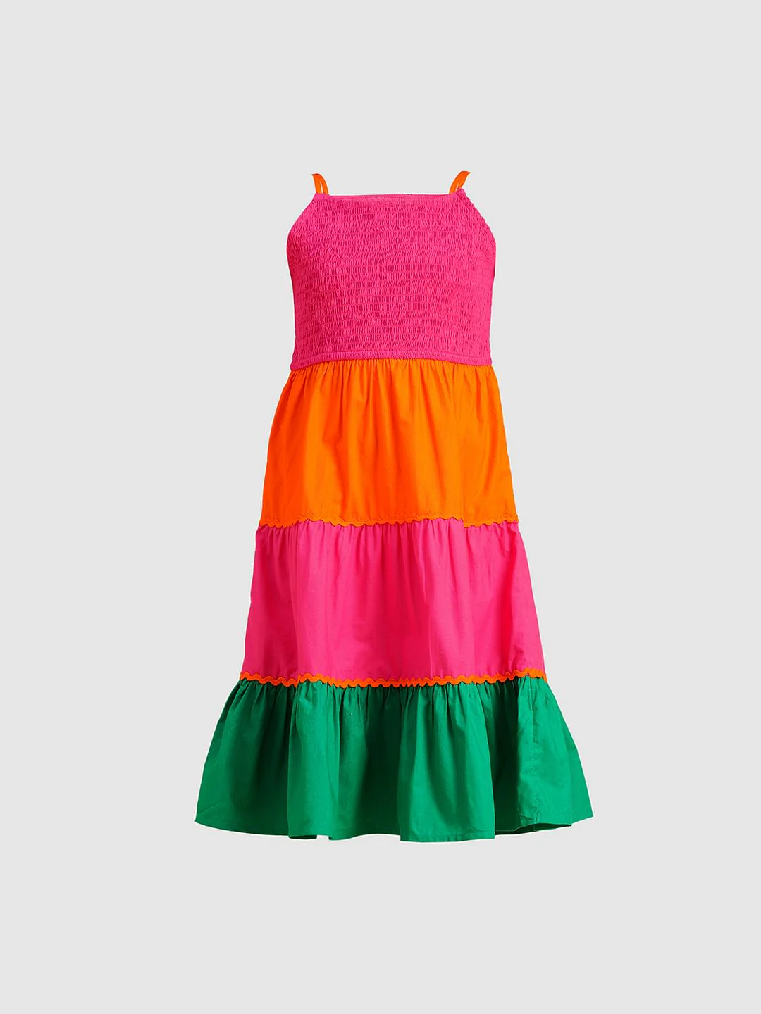 Girls Pink Colourblocked Tiered Dress - Image 6