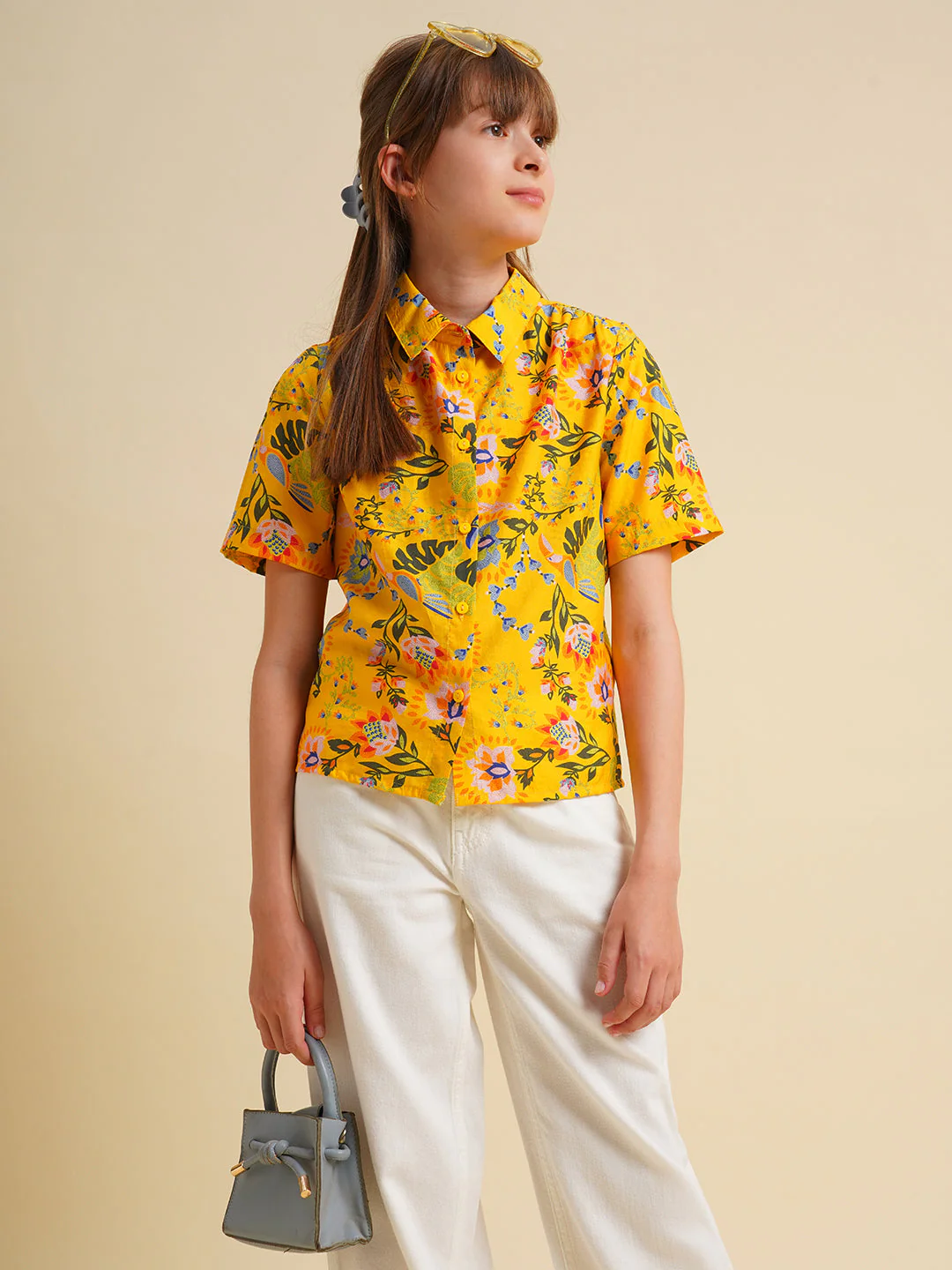 Girls Yellow Printed Shirt