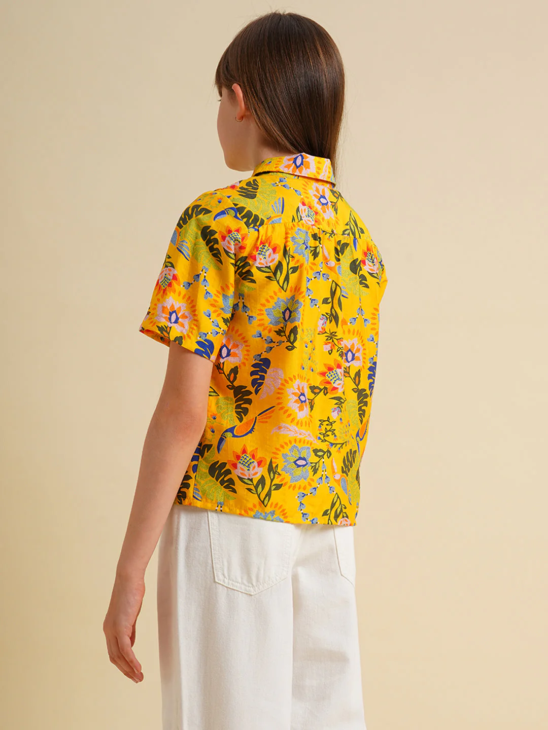 Girls Yellow Printed Shirt - Image 3
