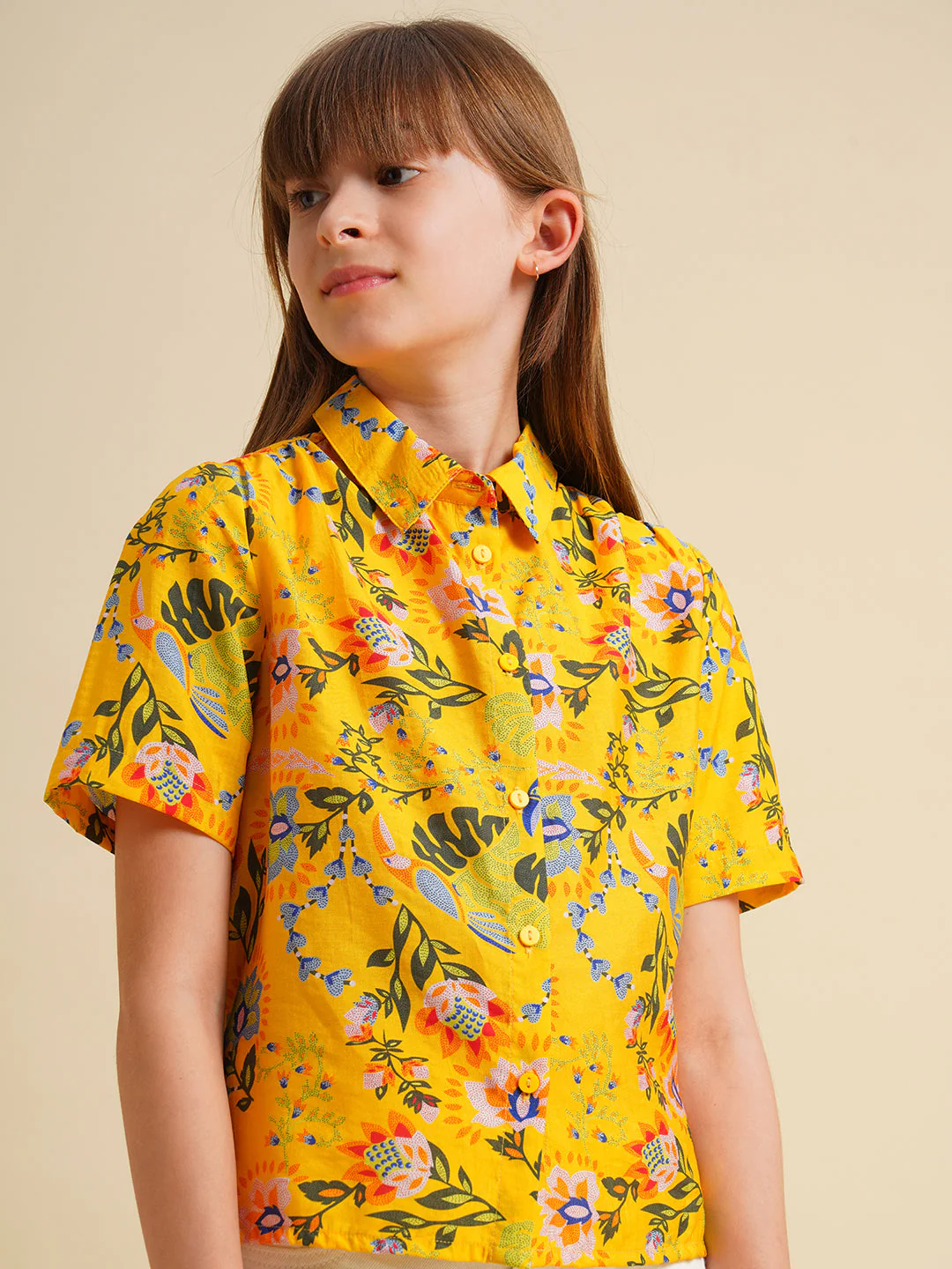 Girls Yellow Printed Shirt - Image 4