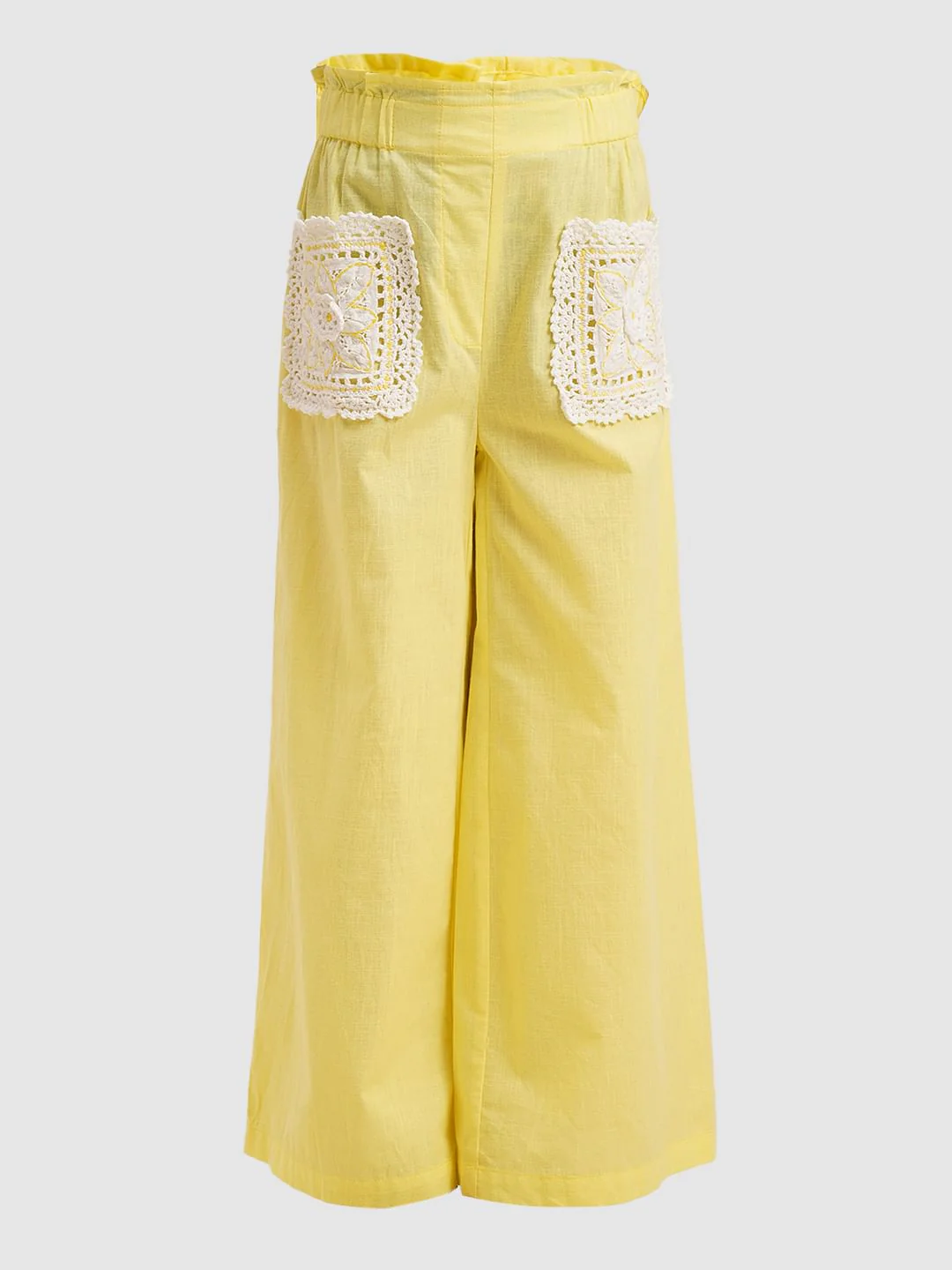 Girls Yellow Embroidered Pocket Wide Leg Pants - Image 5