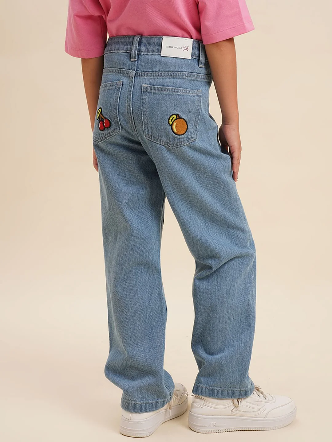 Girls Blue Fruits Print Wide Leg Jeans - Image 3