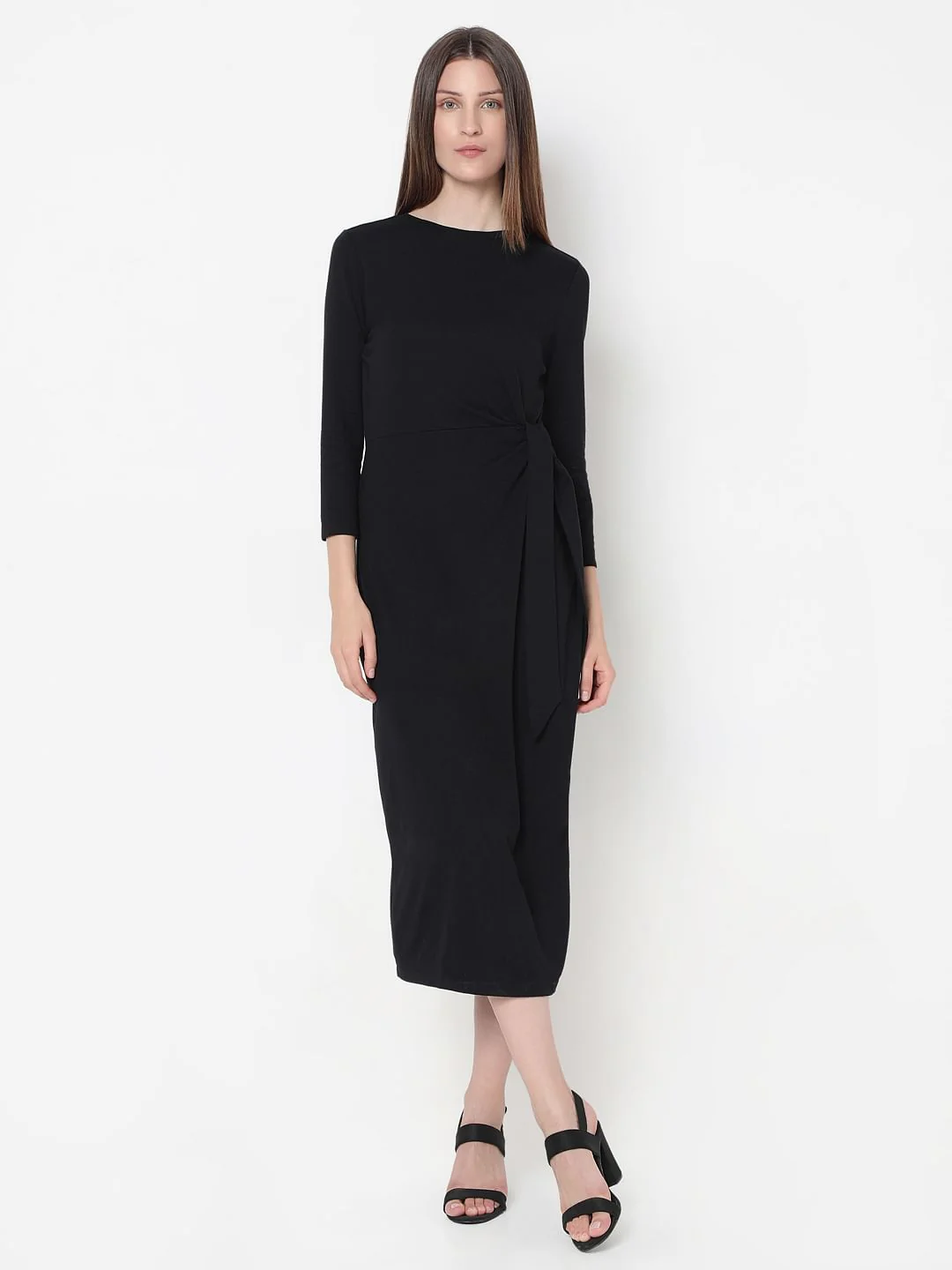 Black Tie-Knot Detail Dress - Image 2