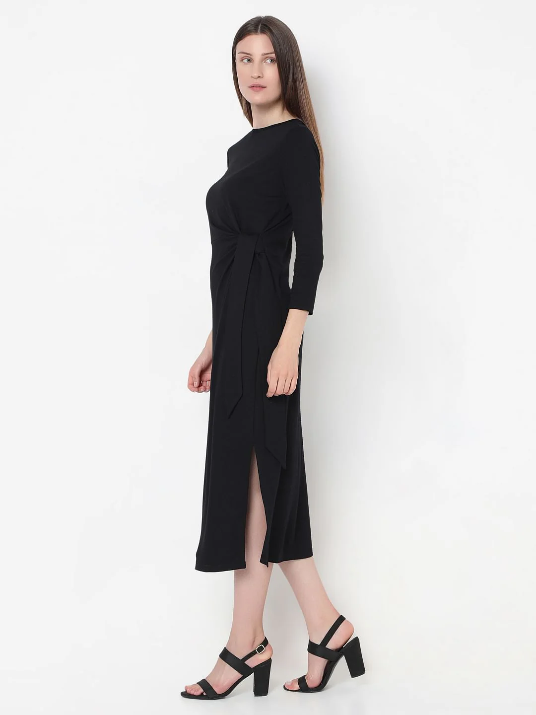 Black Tie-Knot Detail Dress - Image 3