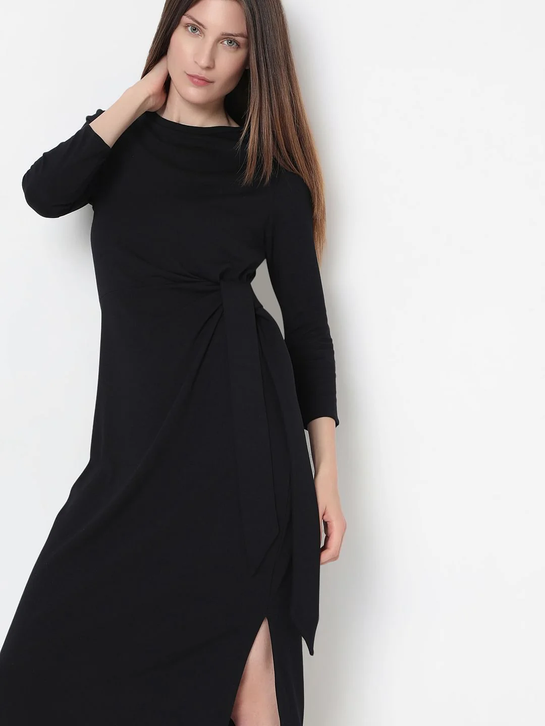 Black Tie-Knot Detail Dress - Image 5