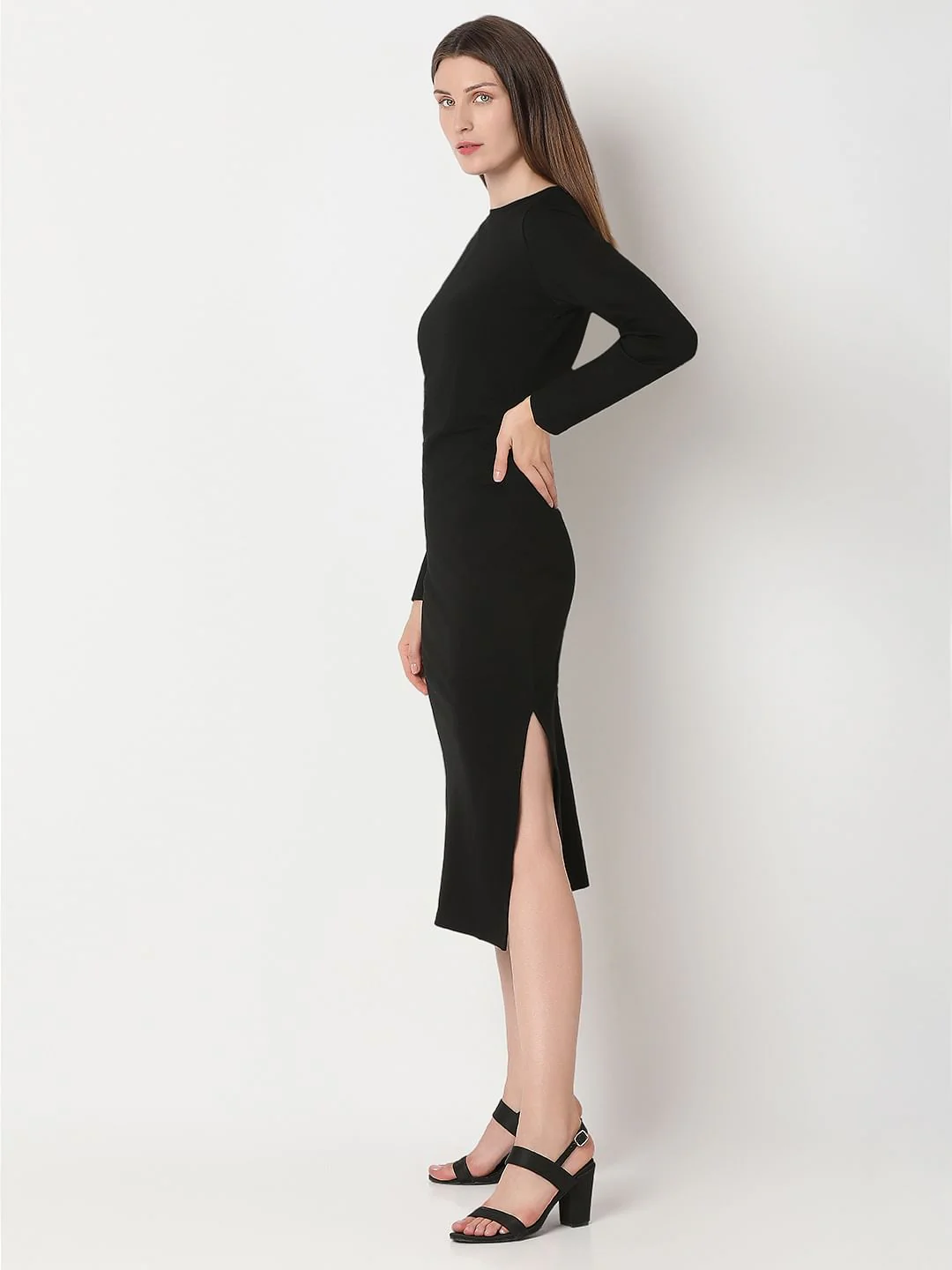 Black Knitted Midi Dress - Image 3