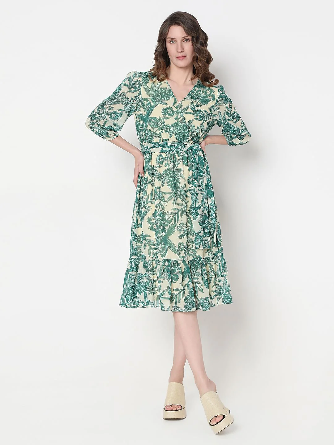 Green Printed Fit & Flare Dress - Image 2