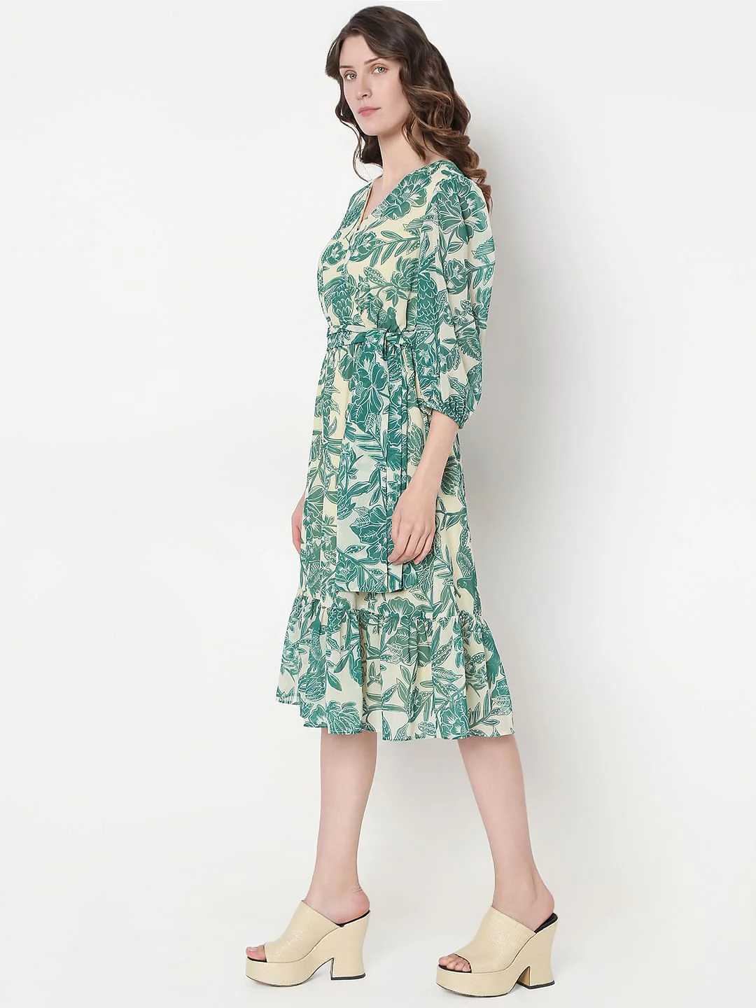 Green Printed Fit & Flare Dress - Image 3