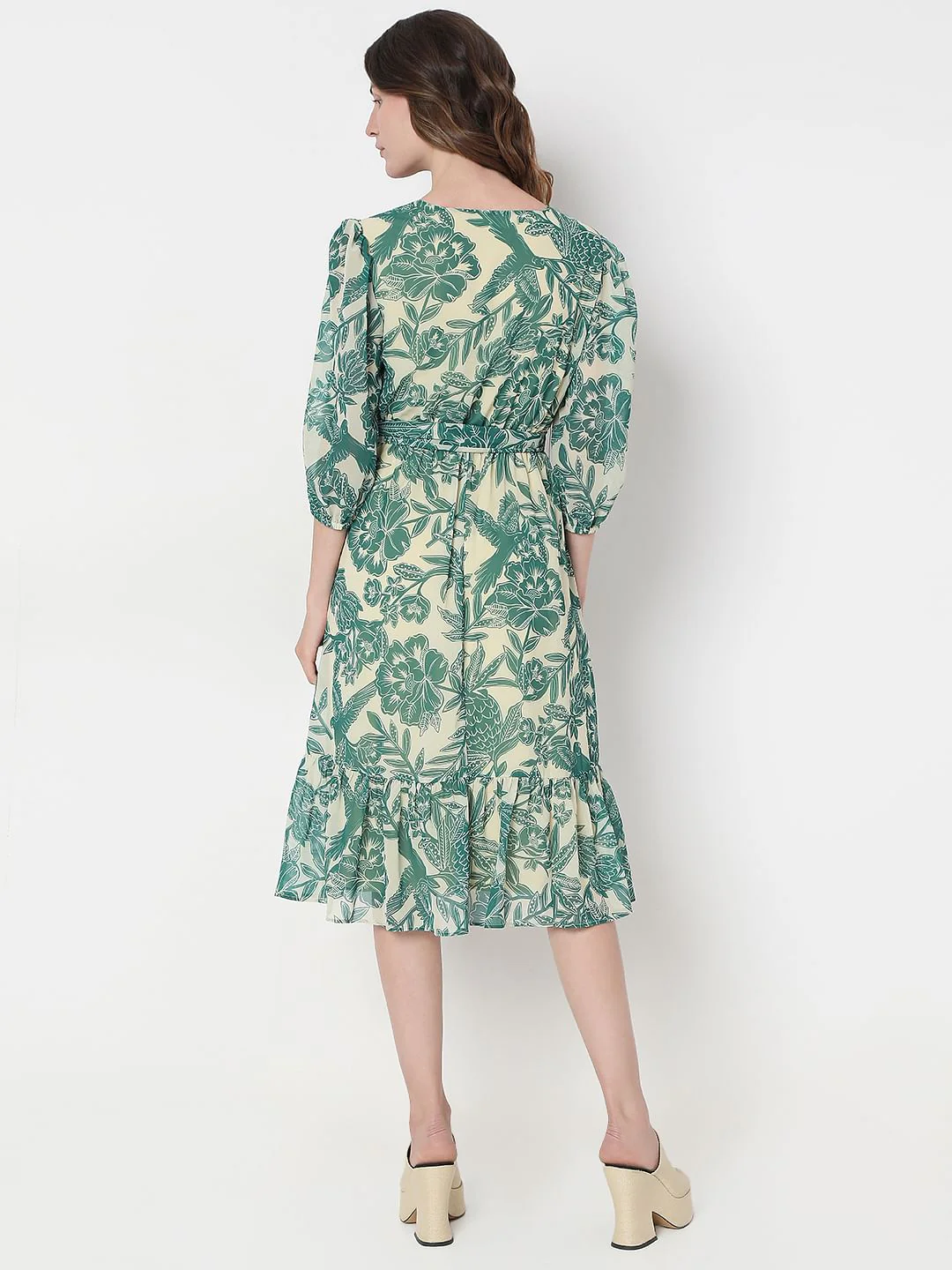 Green Printed Fit & Flare Dress - Image 4