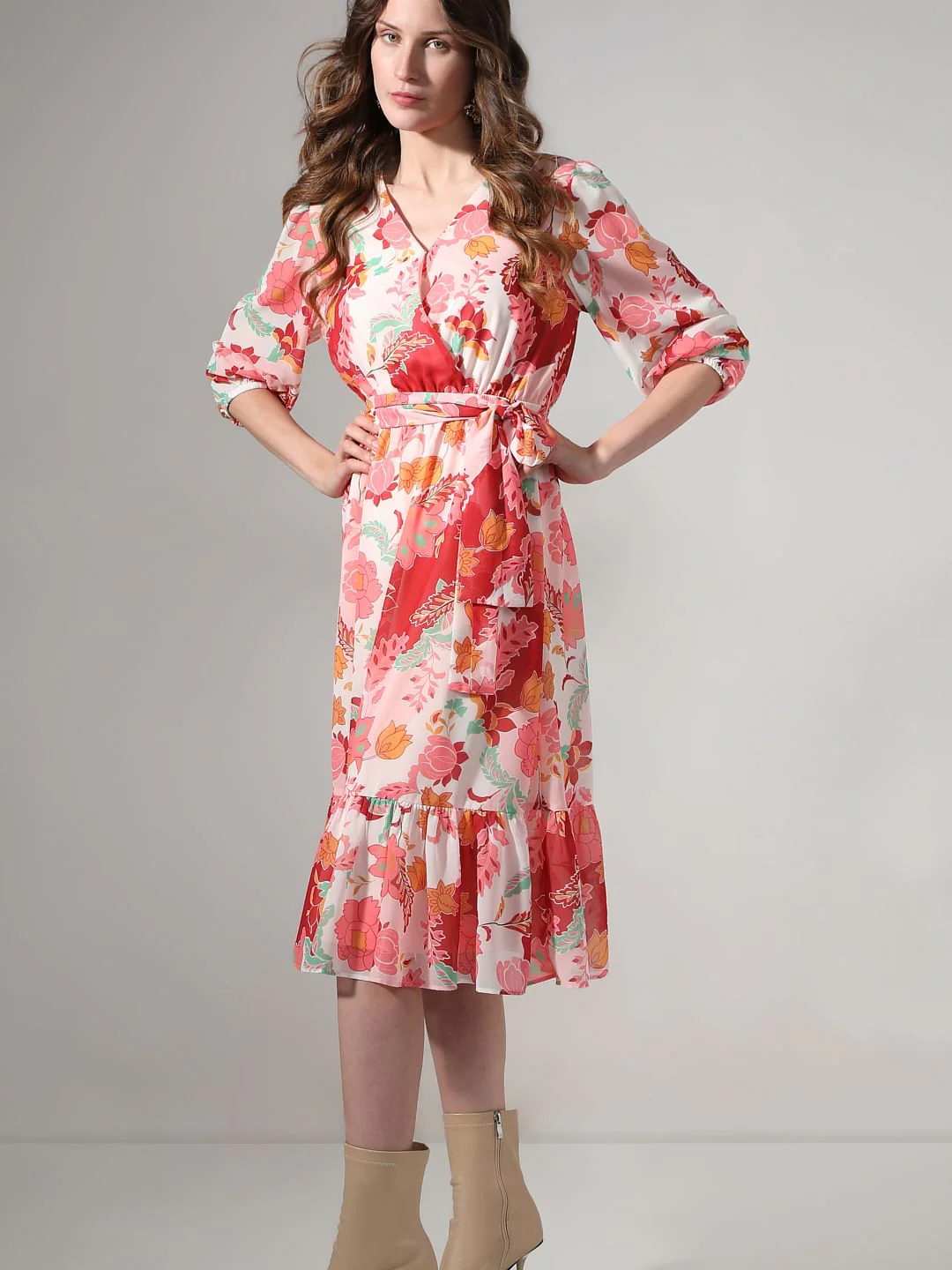 Red Floral Print Fit & Flare Dress