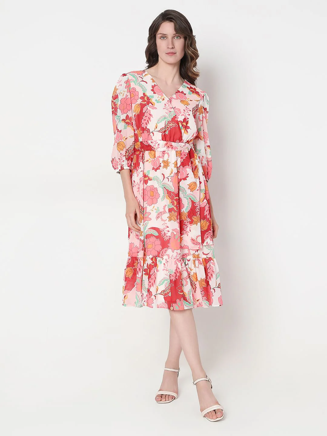 Red Floral Print Fit & Flare Dress - Image 2