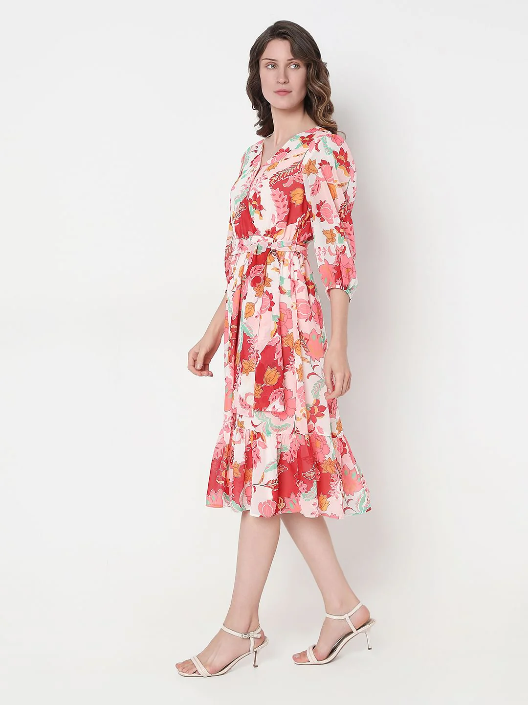 Red Floral Print Fit & Flare Dress - Image 3