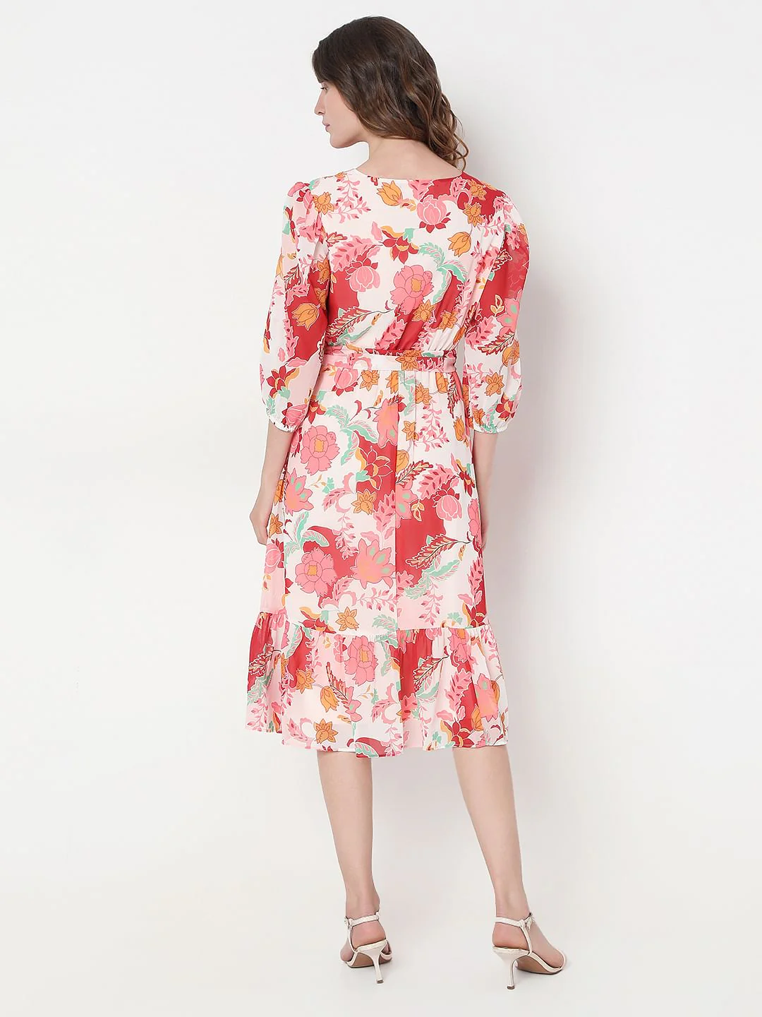 Red Floral Print Fit & Flare Dress - Image 4