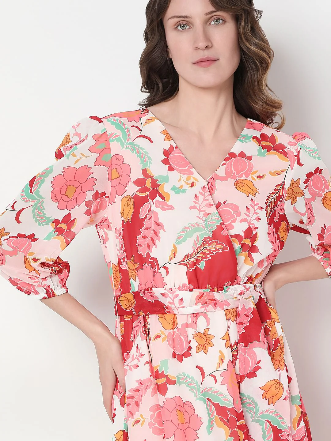 Red Floral Print Fit & Flare Dress - Image 5