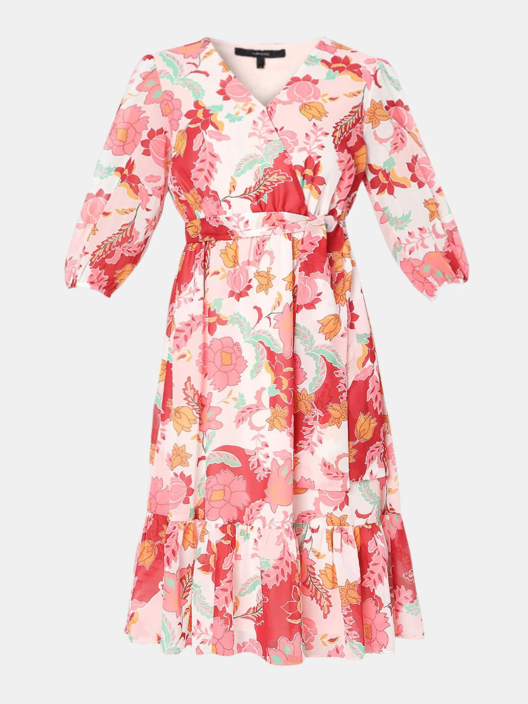 Red Floral Print Fit & Flare Dress - Image 7