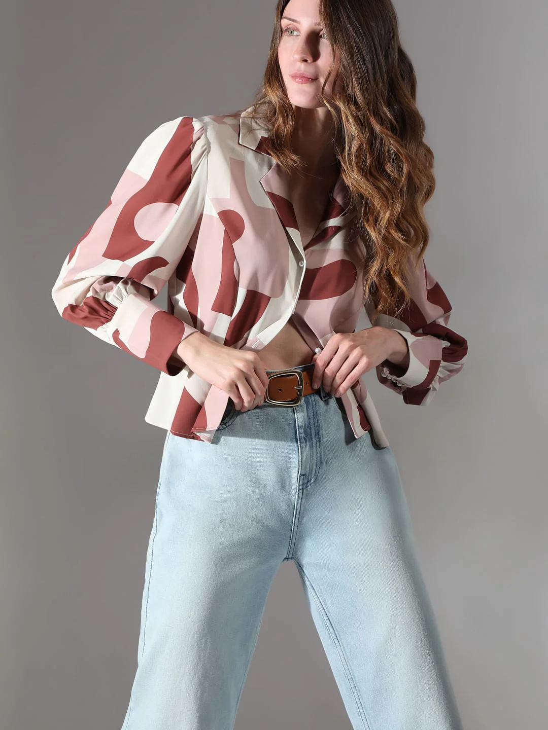 White Geometric Print Shirt