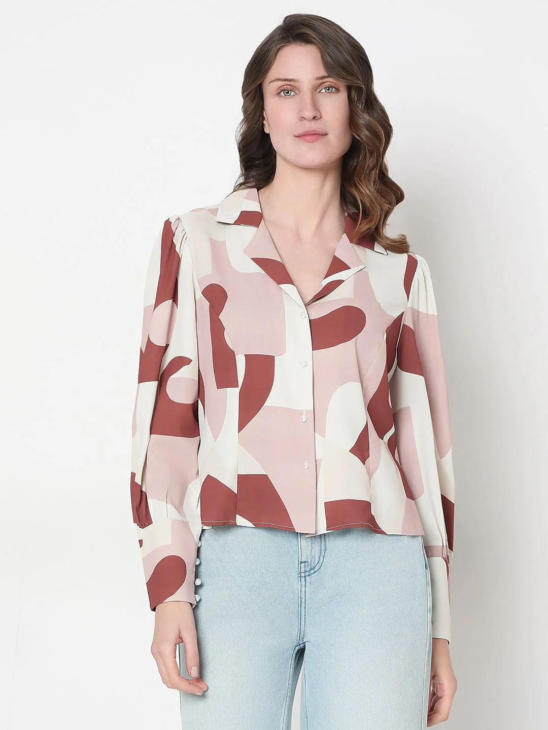 White Geometric Print Shirt - Image 2