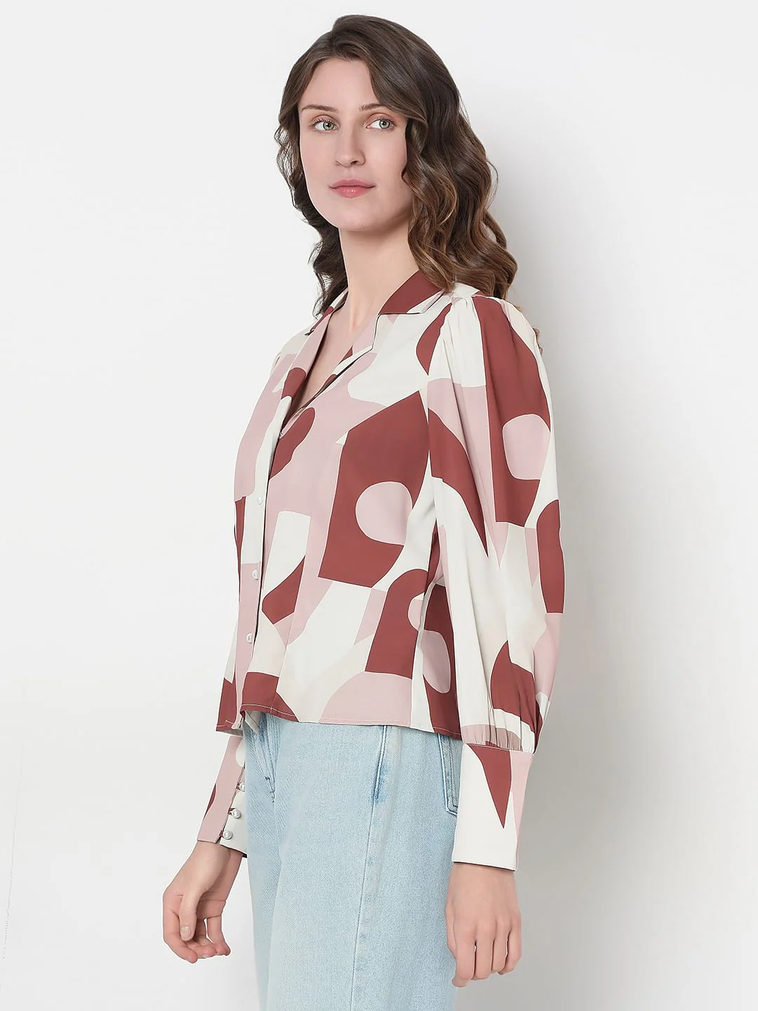 White Geometric Print Shirt - Image 3