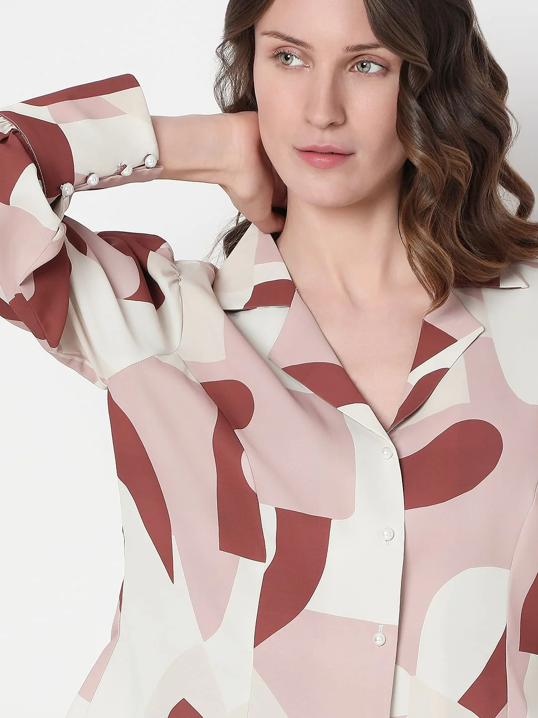 White Geometric Print Shirt - Image 6