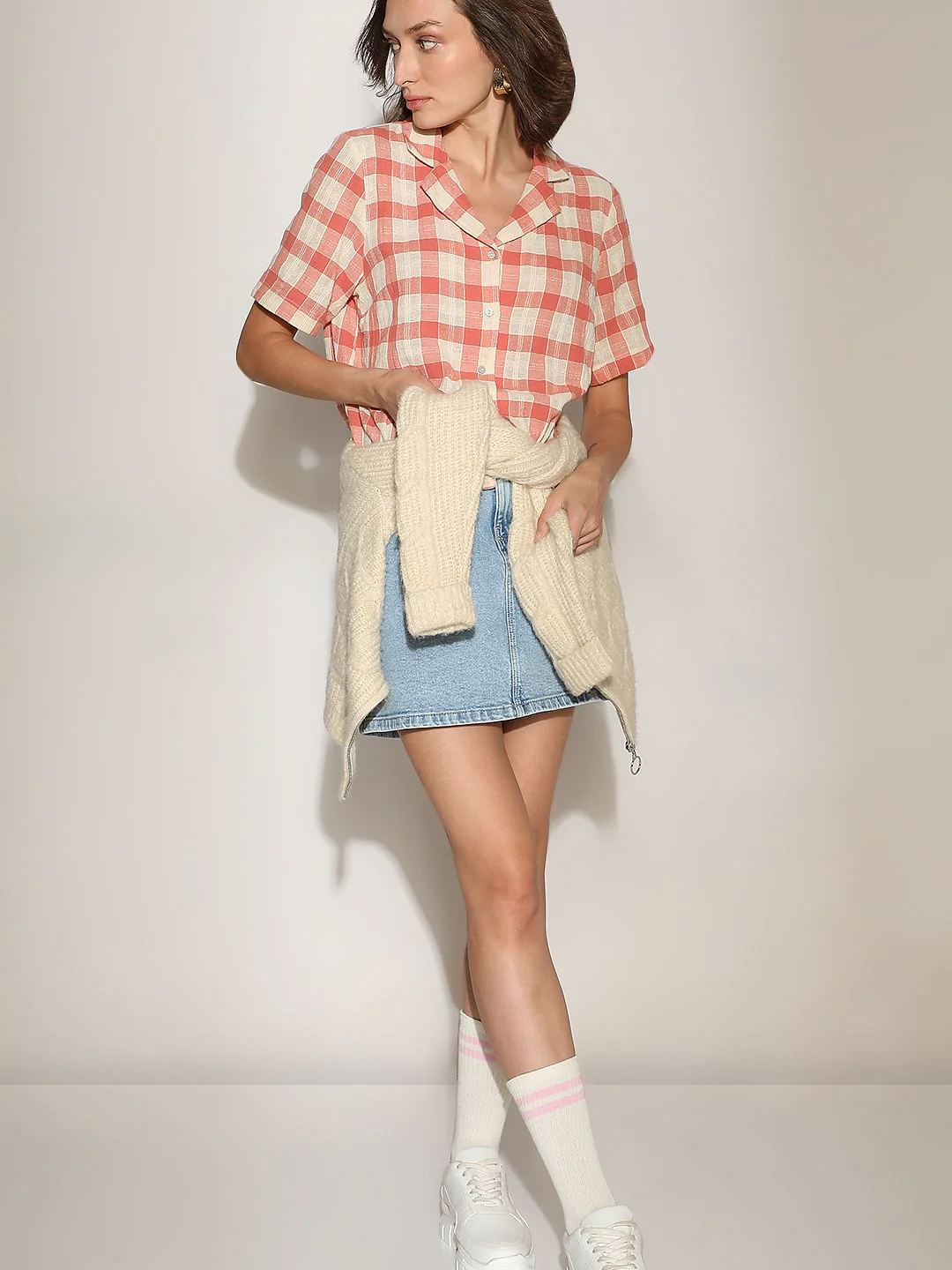 Coral Check Cotton Shirt