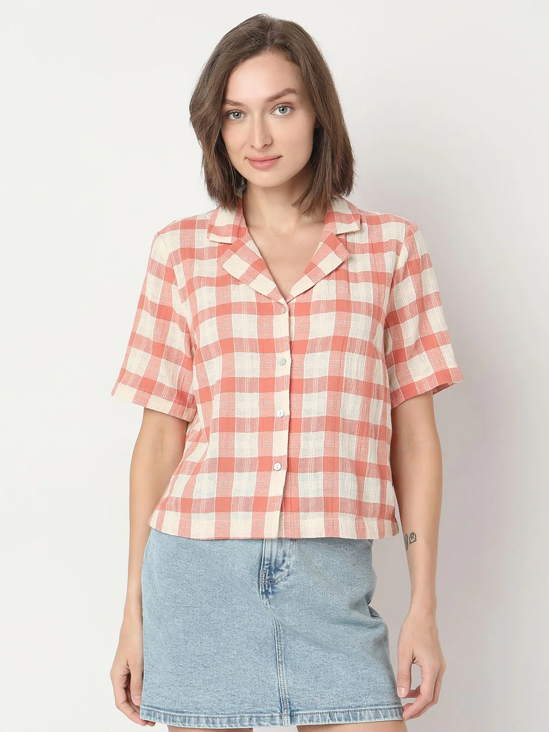 Coral Check Cotton Shirt - Image 2