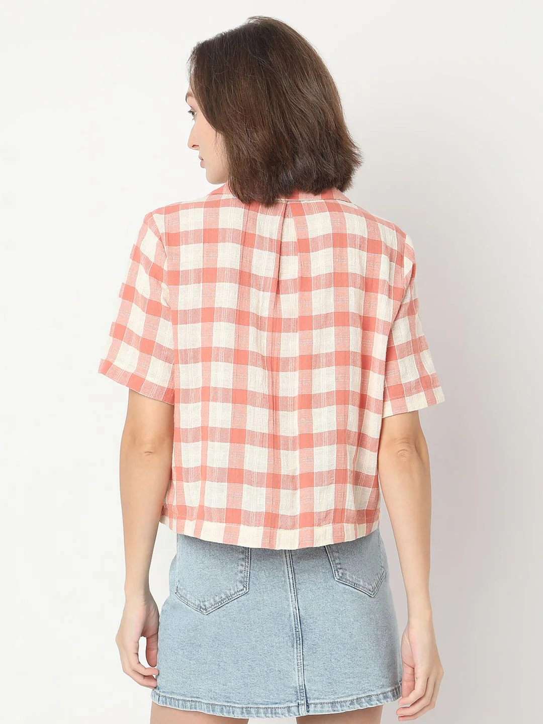 Coral Check Cotton Shirt - Image 4