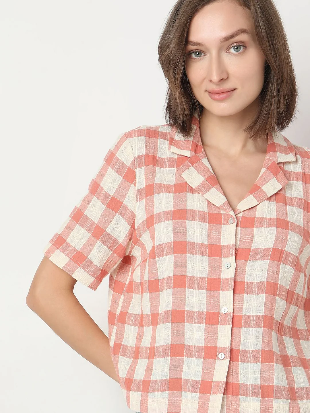 Coral Check Cotton Shirt - Image 6