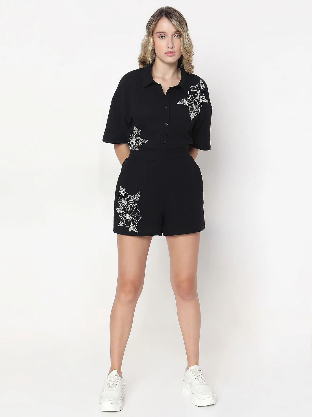 Black Embroidered Co-Ord Set Shorts - Image 5